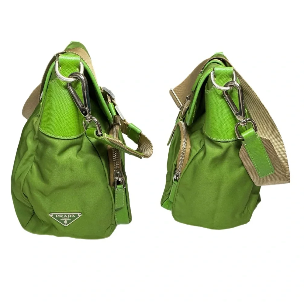 Prada Vintage 2000’s Authentic Large Tessuto Buckle Cargo Shoulder Bag Green - Picture 8 of 10